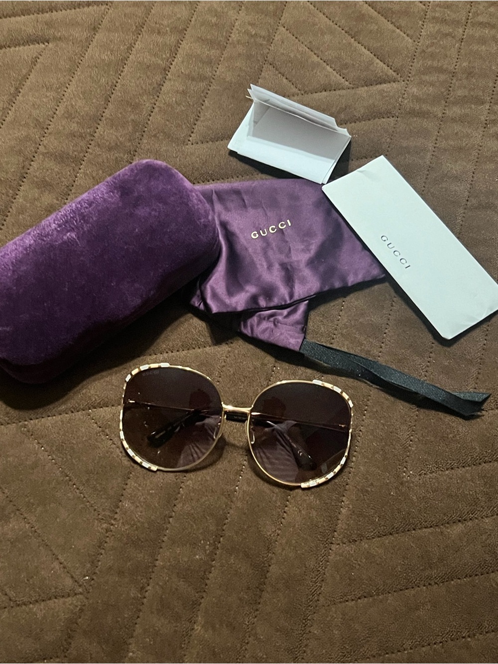 Gucci Gold Frame Brown Gradient Oversized Women's Sunglasses